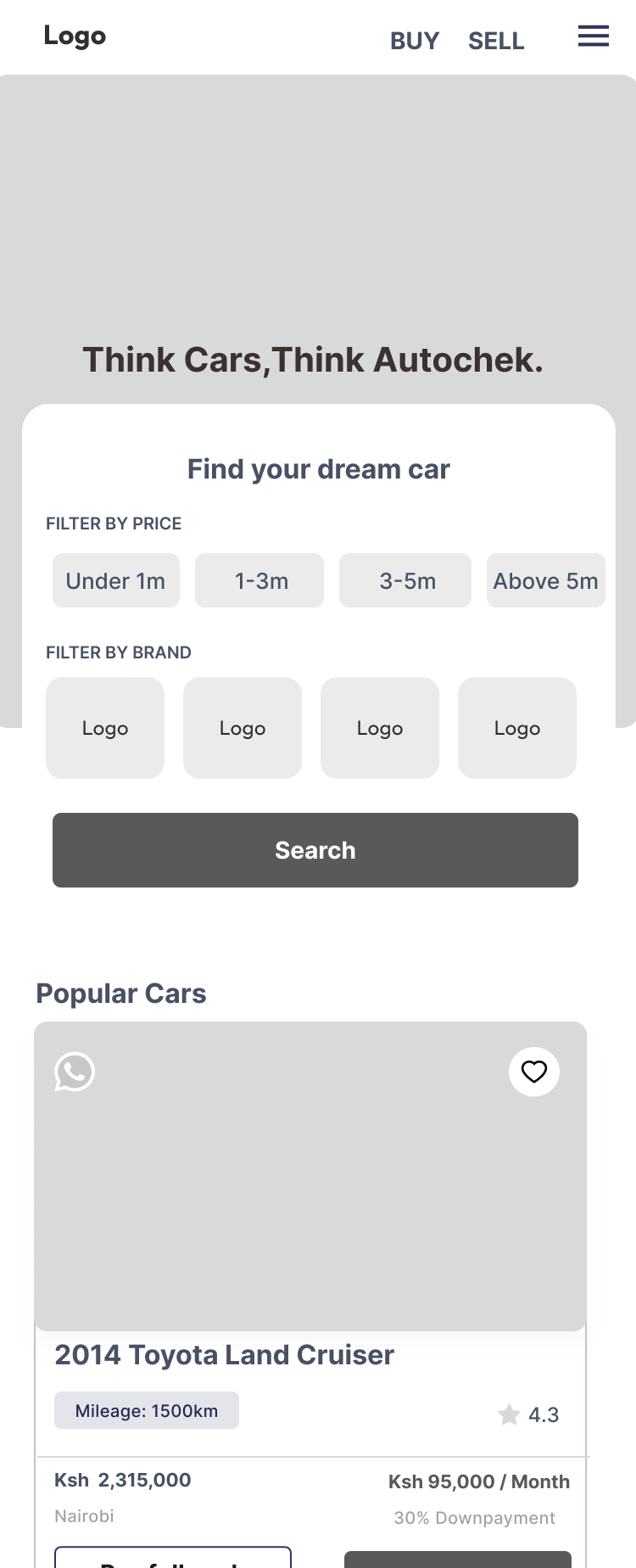 Low fidelity Autochek homepage